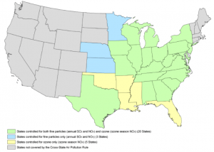 Map of U.S. states with pollution regulations.