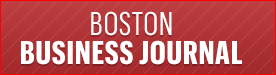 Boston Business Journal logo on red background.