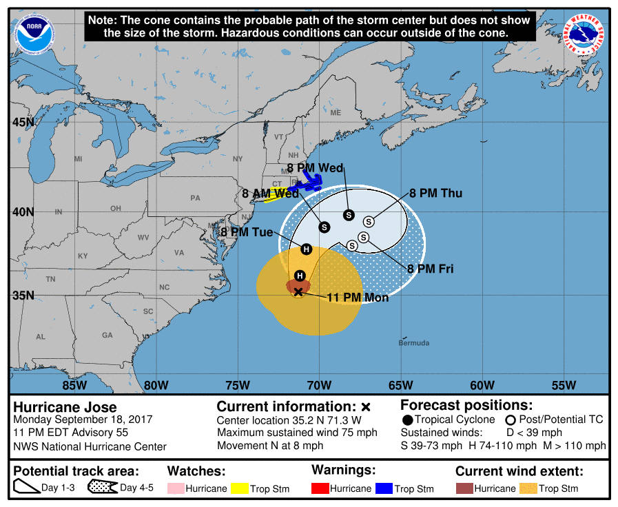 Hurricane Jose forecast map, September 18, 2017.