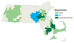 Map of Massachusetts energy service areas.