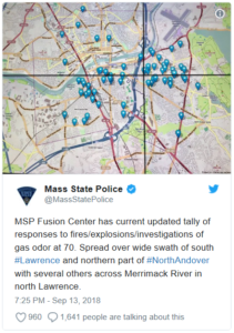 Map of gas incidents in Massachusetts area.